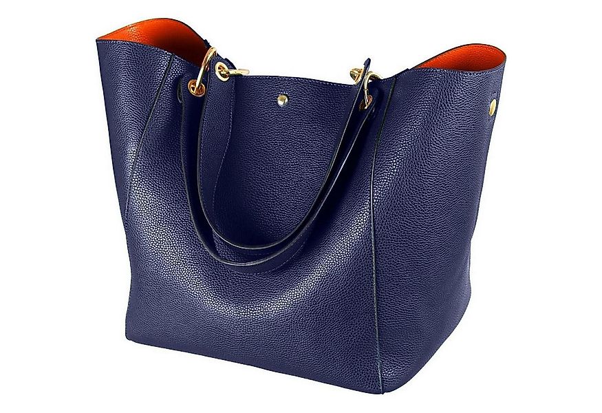 LuxusKollektion Shopper Damen Henkeltasche Leder groß Blau Schultertasche 1 günstig online kaufen