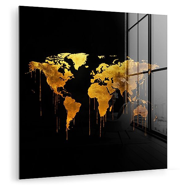 MuchoWow Acrylglasbild Weltkarte - Gold - günstig online kaufen