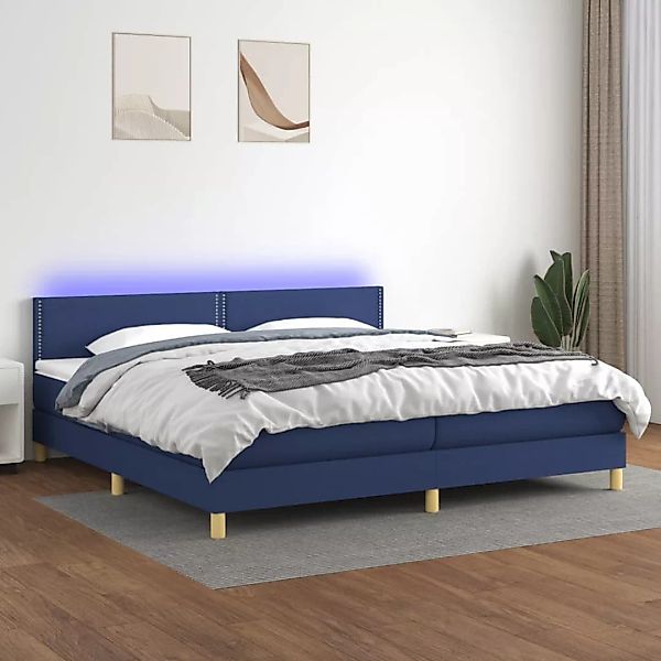 Vidaxl Boxspringbett Mit Matratze & Led Blau 200x200 Cm Stoff günstig online kaufen