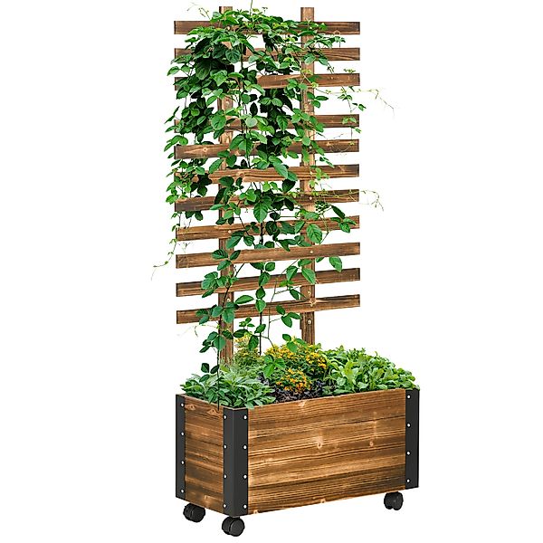 Outsunny Hochbeet mit Rankgitter und Rollen, Blumenkasten für Kletterpflanz günstig online kaufen