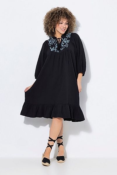 Ulla Popken Jerseykleid Musselin-Kleid Stickerei Tunika-Ausschnitt 3/4-Arm günstig online kaufen