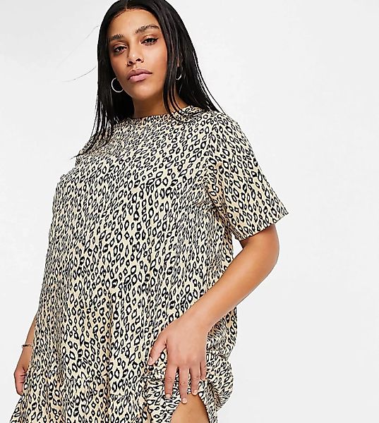 AX Paris Plus – Kleid mit abfallendem Saum und Leopardenmuster-Braun günstig online kaufen
