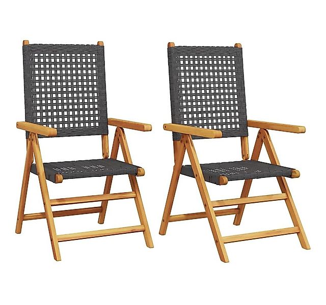 vidaXL Gartenstuhl Gartenstühle 2 Stk. Schwarz Massivholz und Poly Rattan ( günstig online kaufen