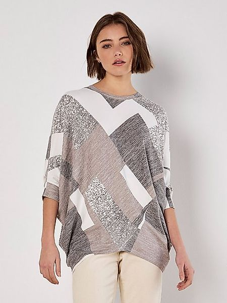 Apricot 3/4-Arm-Shirt Geometrisches Batwing-Jersey-Top, mit abgerundetem Sa günstig online kaufen