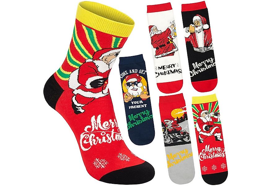 BRUBAKER Socken Herren Weihnachtssocken - Lustiger Weihnachtsmann (Bunte Ba günstig online kaufen