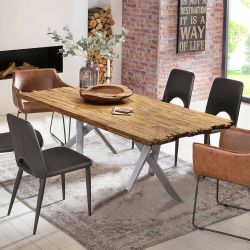Rustikaler Esszimmertisch in Teak und Altsilberfarben Bruchkante günstig online kaufen