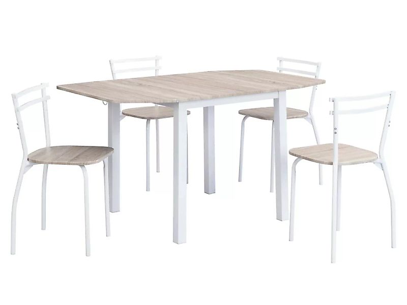 Set Tisch + 4 Stühle - MDF & Metall - Holzfarben & Weiß - MAEWIN günstig online kaufen