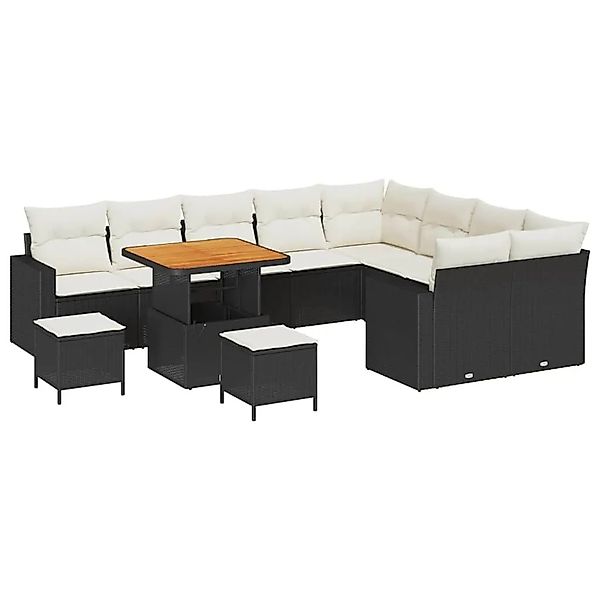 vidaXL Gartensofa-Set mit Kissen 13 Stk Schwarz und Creme Poly-Rattan 33636 günstig online kaufen