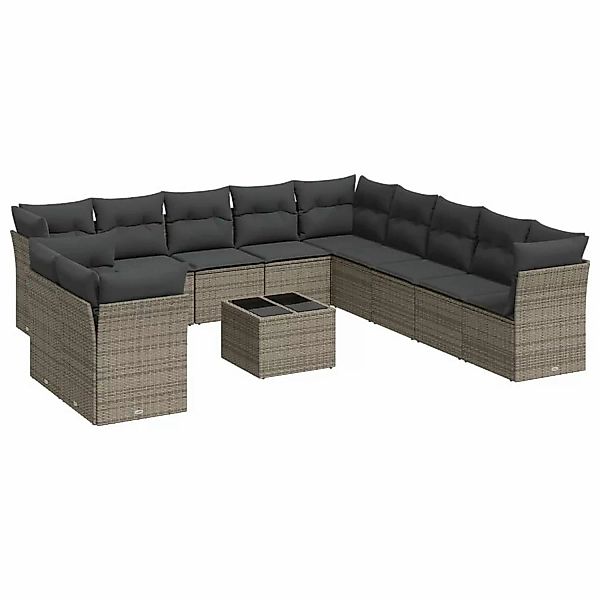 vidaXL 12-Tlg Garten-Sofagarnitur mit Kissen Grau Poly Rattan 3217890 günstig online kaufen