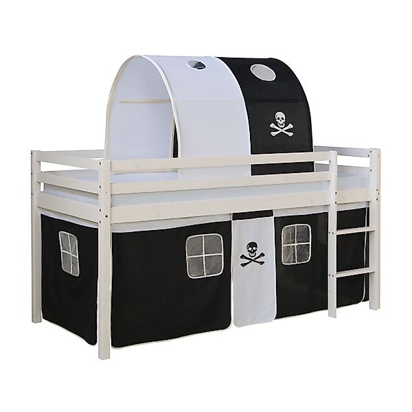 Homestyle4u Hochbett 90x200 mit Vorhang Lattenrost Matratze Tunnel in Weiß günstig online kaufen