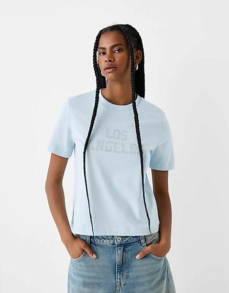 Bershka T-Shirt Mit Strass Damen S Hellblau günstig online kaufen