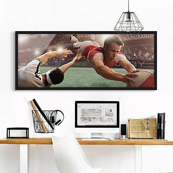 Bild mit Rahmen Kinderzimmer - Panorama Rugby-Action günstig online kaufen