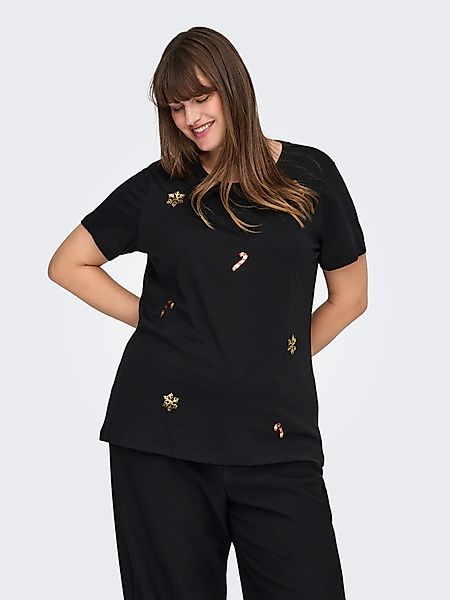 ONLY CARMAKOMA Kurzarmshirt CARXMAS HOLIDAY O-NECK günstig online kaufen