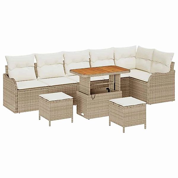 vidaXL Garten-Sofa-Set Höhenverstellbar 9-Tlg Beige Poly Rattan 3362286 günstig online kaufen