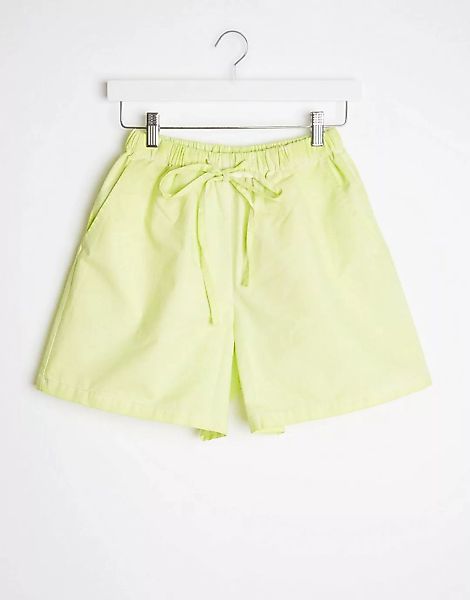 ASOS DESIGN – Shorts in Limettengrün mit Taillenband und Öl-Waschung günstig online kaufen