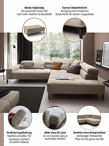 Home affaire Ecksofa "Claya, L-Form, incl. Kopfteilverstellung, Breite 311 günstig online kaufen