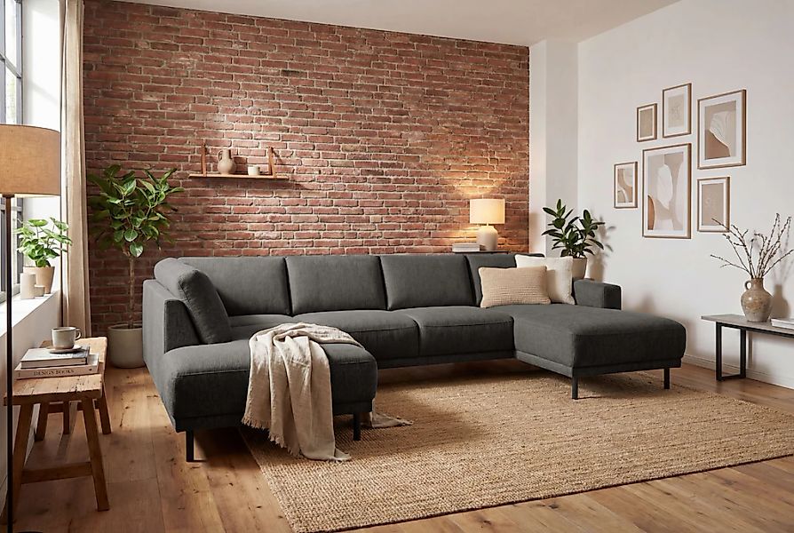 Home affaire Wohnlandschaft "Sveeva, U-Form, XXL, B.310 cm, schwarze Metall günstig online kaufen