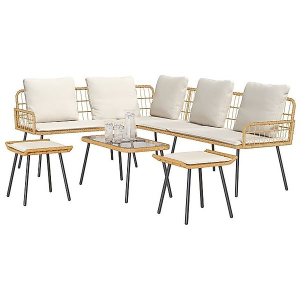 vidaXL Loungesofa Set aus 3 Natürlich Rattan Mittel Verstellbare Armlehnen, günstig online kaufen