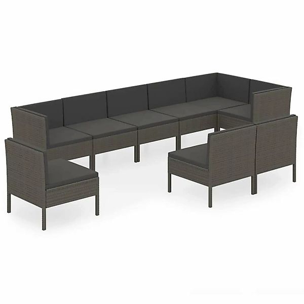 9-tlg. Garten-lounge-set Mit Auflagen Poly Rattan Grau günstig online kaufen