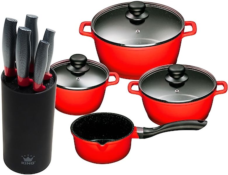 KING Topf-Set Set, 4 Töpfe, 3 Deckel, 1 Messerblock, 5 Kochmesser, 10 Stk. günstig online kaufen