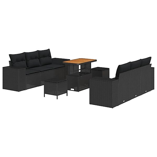 vidaXL Gartensofa-set mit Kissen 9-Tlg Schwarz Poly-Rattan 3363909 günstig online kaufen