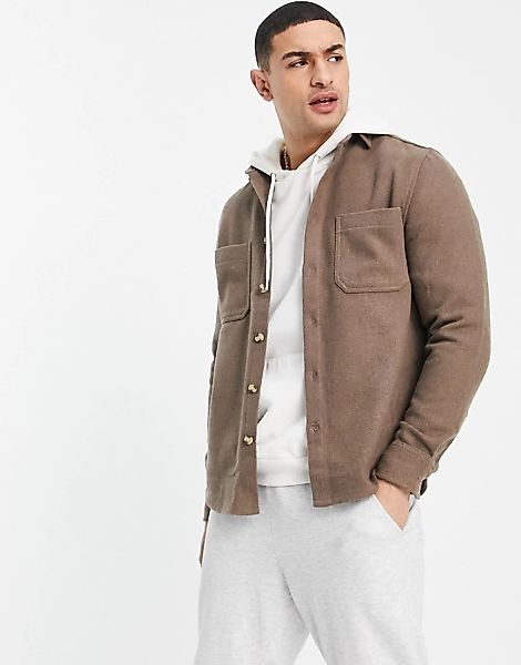 ASOS DESIGN – Hemdjacke aus Wollmischung in Hellbraun günstig online kaufen
