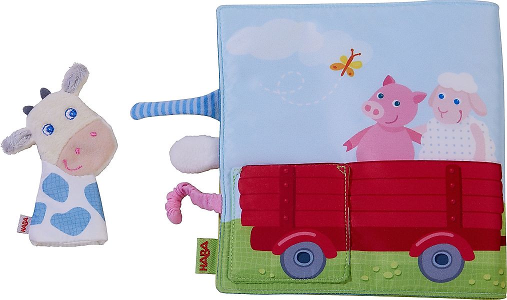 Haba Greifspielzeug Stoffbuch Bauernhof, mit Kuh-Fingerpuppe günstig online kaufen