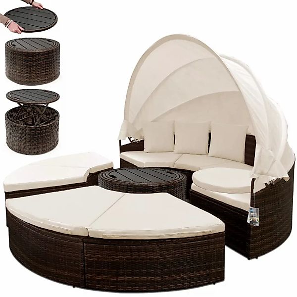 Polyrattan Sonneninsel Braun Ø185cm WPC-Teleskoptisch günstig online kaufen