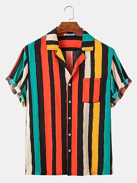 Mens Colorful Stripes Print Lose Casual Designer Kurzarmhemden günstig online kaufen
