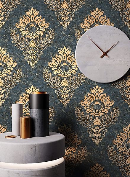 Newroom Vliestapete, Blau Tapete Barock Ornament günstig online kaufen