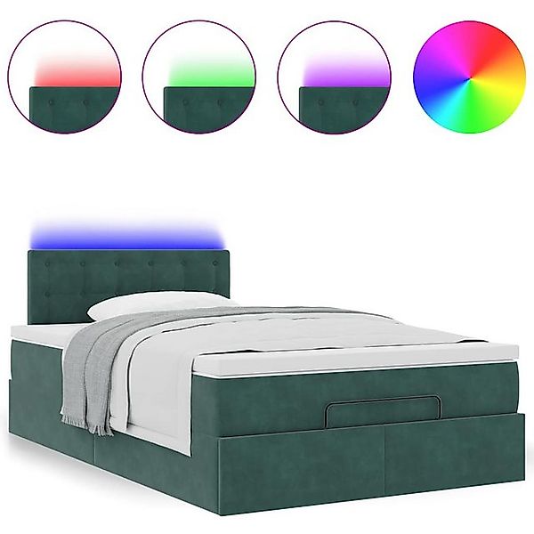 vidaXL Bett Ottomane Bett mit Matratze & LEDs Dunkelgrün 120x190 cm Samt günstig online kaufen