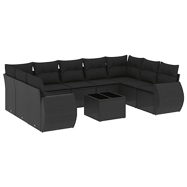 vidaXL 10-Tlg Garten-Sofagarnitur mit Kissen Schwarz Poly Rattan 3254142 günstig online kaufen