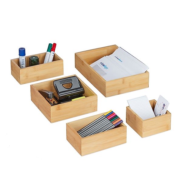 relaxdays Aufbewahrungsbox 5er Set Ordnungsboxen Bambus günstig online kaufen
