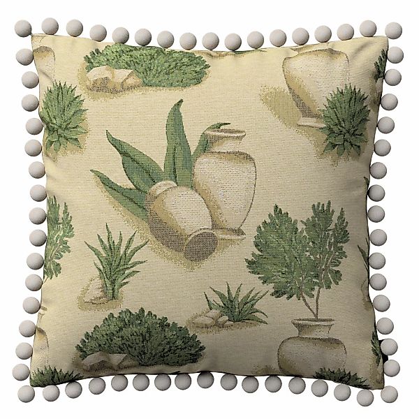 Kissenhülle Wera mit Bommeln, beige-grün, 45 x 45 cm, Intenso Premium (145- günstig online kaufen