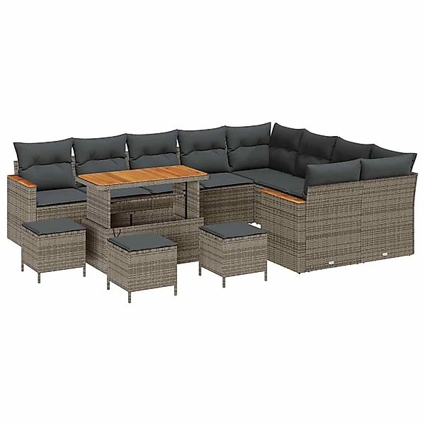 vidaXL Garten-Sofa-Set mit Kissen 13-Tlg Grau Poly Rattan 3363093 günstig online kaufen