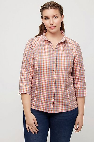 Ulla Popken Longbluse Bluse Karo Slim Kelchkragen V-Ausschnitt 3/4-Arm günstig online kaufen