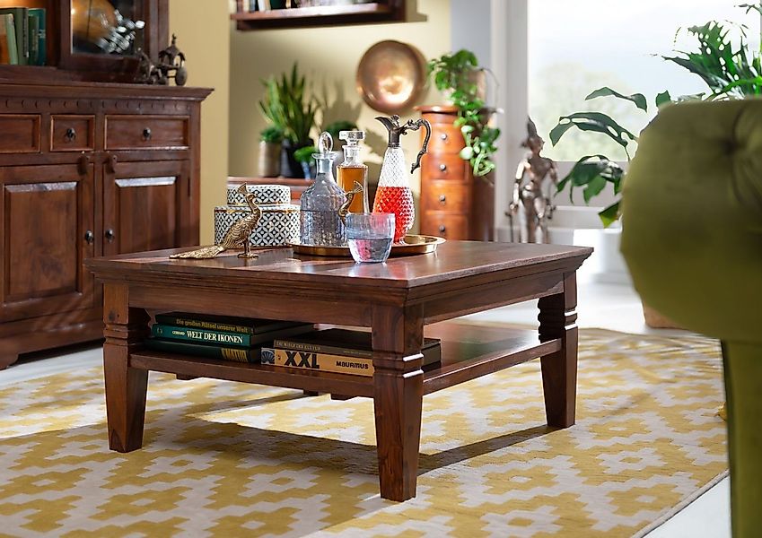 Massivmoebel24 Couchtisch Couchtisch Akazie 85x85x45 nougat günstig online kaufen