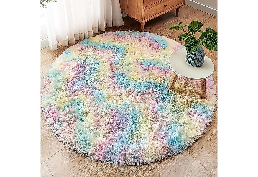 ROHATIM Kinderteppich Flauschiger Plüschteppich Rund Regenbogen 100 x 100 c günstig online kaufen