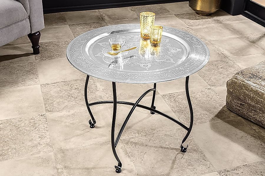 riess-ambiente Couchtisch MARRAKESCH Ø60cm silber · Wohnzimmertisch aus Met günstig online kaufen