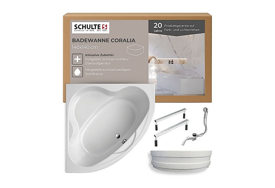 Schulte Badewanne Coralia, Eckbadewanne, Sanitäracryl, Weiß, (Komplett-Set) günstig online kaufen