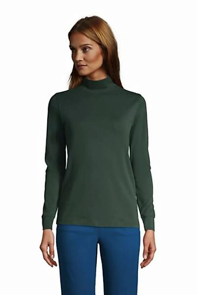 Stehkragen-Shirt in Petite-Größe, Damen, Größe: M Petite, Grün, Baumwolle, günstig online kaufen