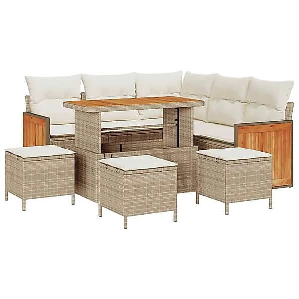 vidaXL Gartensofa-Set mit Kissen 9 Stk Beige und Creme Poly-Rattan 3365261 günstig online kaufen