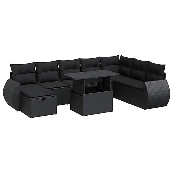 vidaXL 9-Tlg Garten-Sofagarnitur mit Kissen Schwarz Poly Rattan 3327915 günstig online kaufen