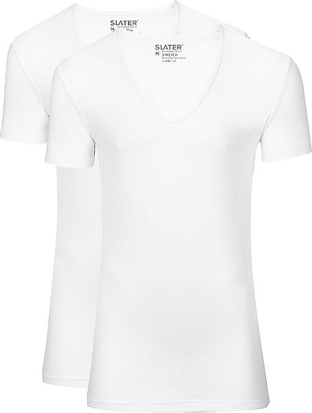 Slater 2er-Pack Stretch T-shirt Tiefer V-Ausschnitt Weiß - Größe XXL günstig online kaufen