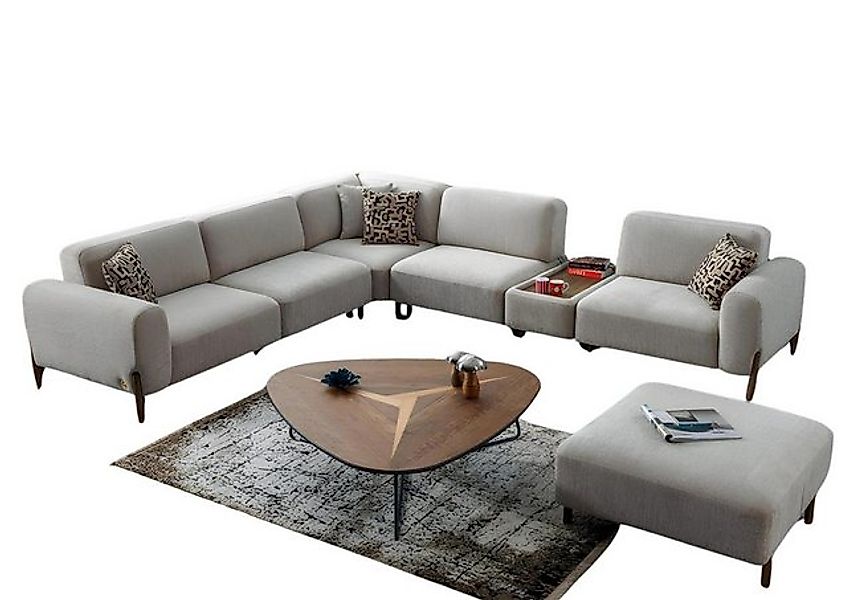 JVmoebel Ecksofa Luxus Ecksofa L-Form Garnitur Textil Sitz Wohnzimmer Pouff günstig online kaufen