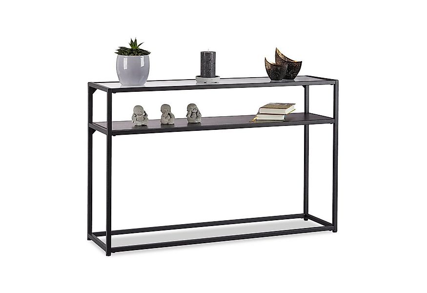relaxdays Konsolentisch Schwarzer Konsolentisch mit Glasplatte günstig online kaufen