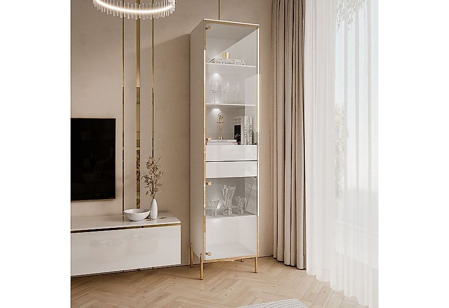 ALLHOUSE24 Vitrine PEONY Breite 45 cm Glasvitrine mit LED Beleuchtung weiß günstig online kaufen