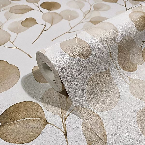 Marburg Vliestapete Blattmuster Floral Modern 10,05 m x 0,53 m Weiß-Beige günstig online kaufen