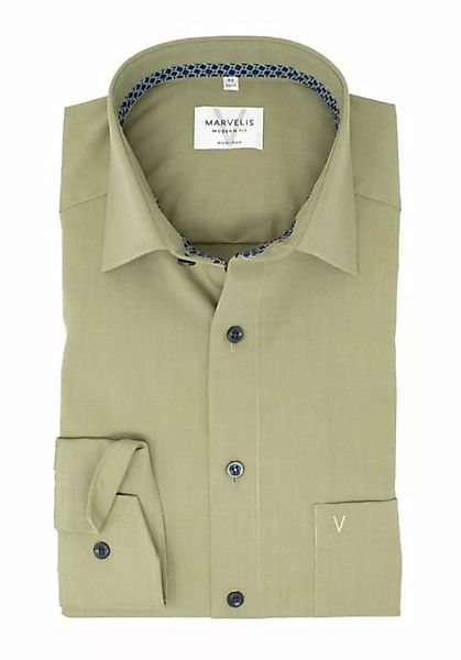 MARVELIS Businesshemd Businesshemd - Modern Fit - Langarm - Einfarbig - Oli günstig online kaufen