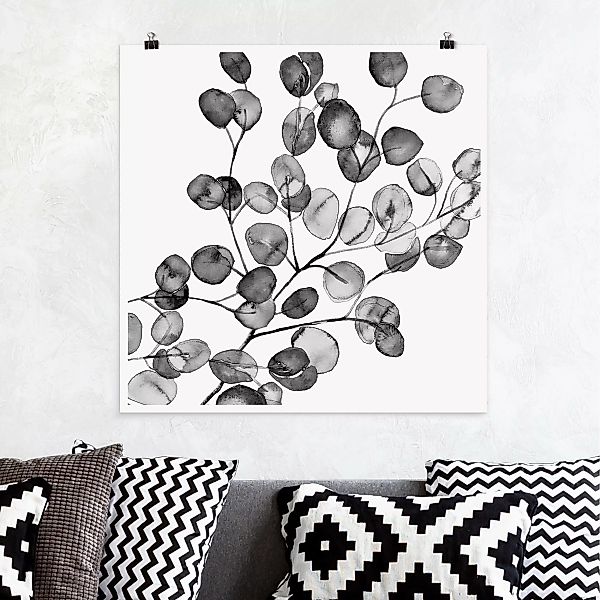 Poster Schwarz Weiß Aquarell Eukalyptuszweig günstig online kaufen